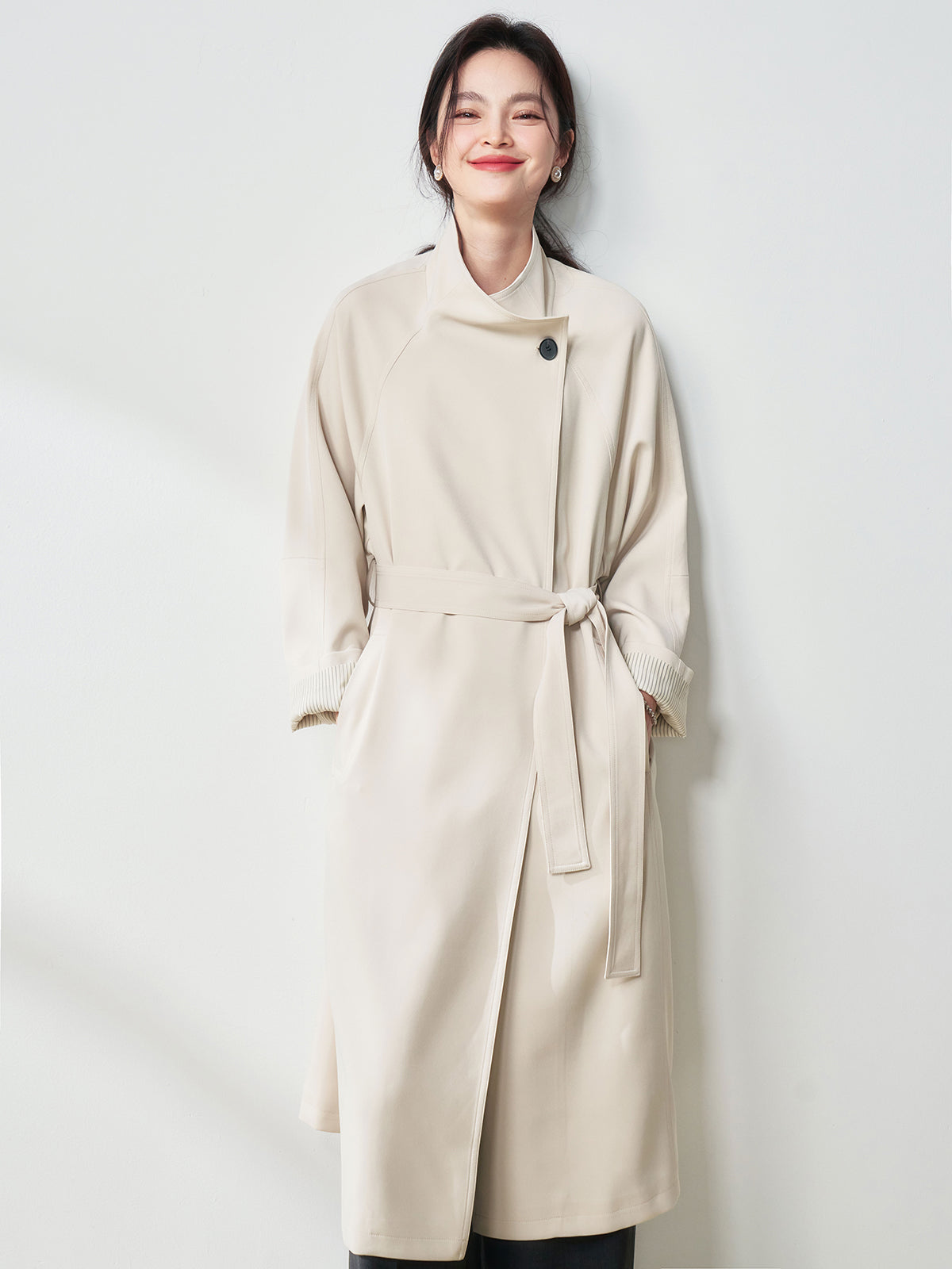 2025 Spring Stand Collar Trench Coat – Minimalist, Mid-Length