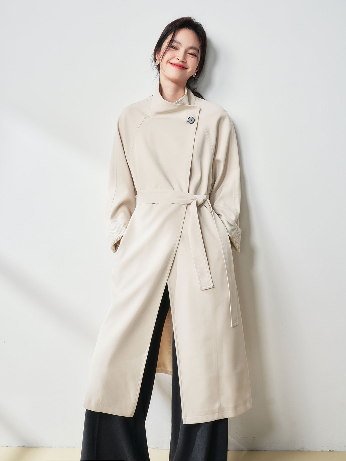 2025 Spring Stand Collar Trench Coat – Minimalist, Mid-Length