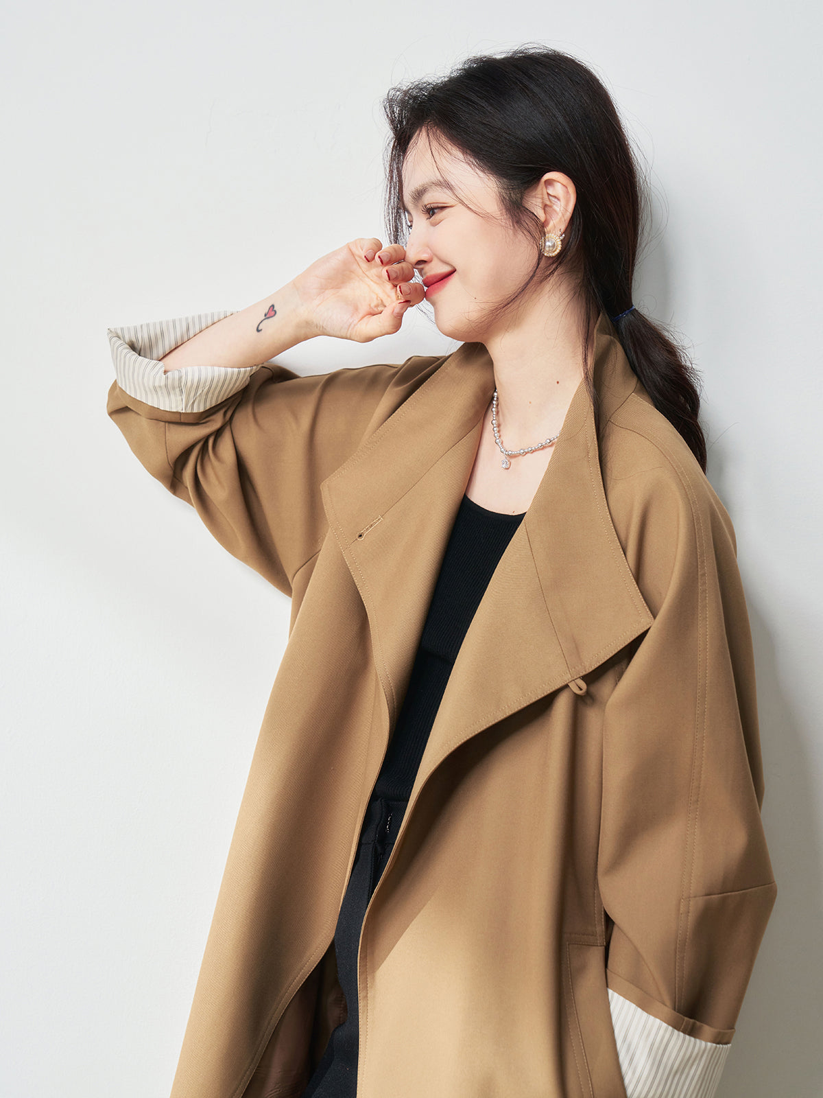 2025 Spring Stand Collar Trench Coat – Minimalist, Mid-Length