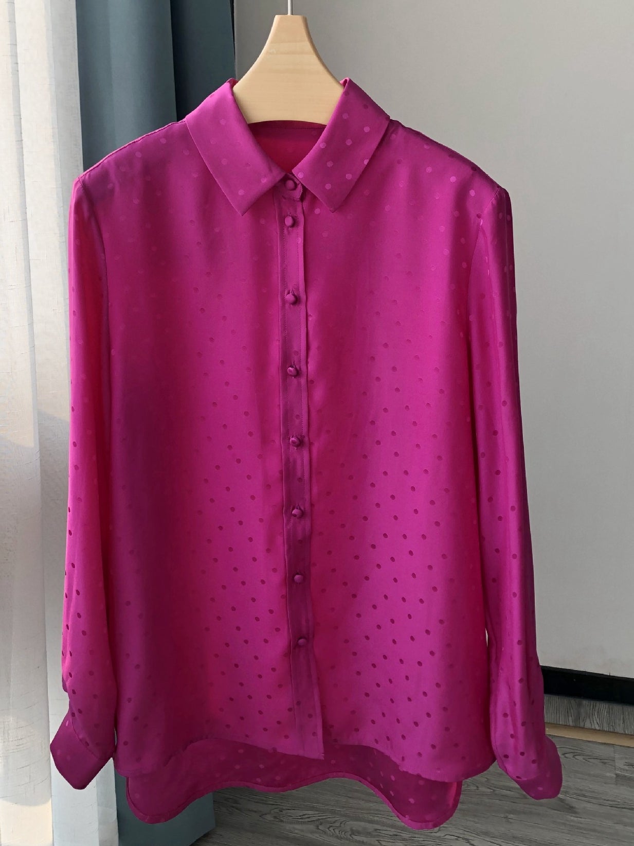 French Polka Dot Silk Jacquard Shirt – Relaxed Fit