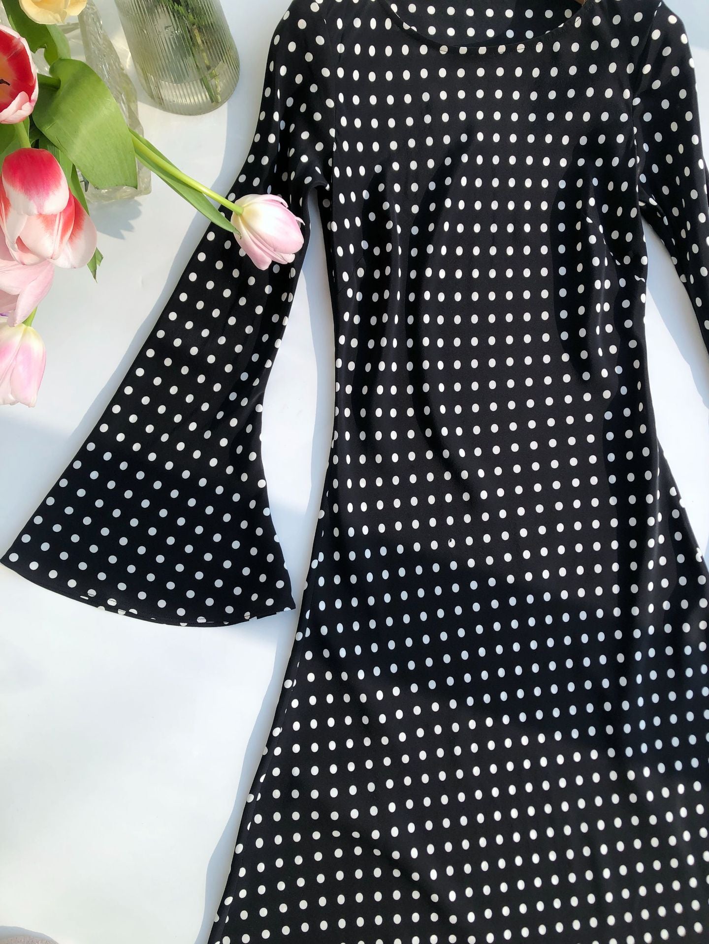 Luxury Washed Silk Dress | Flared Sleeves & Flowing Bias Cut