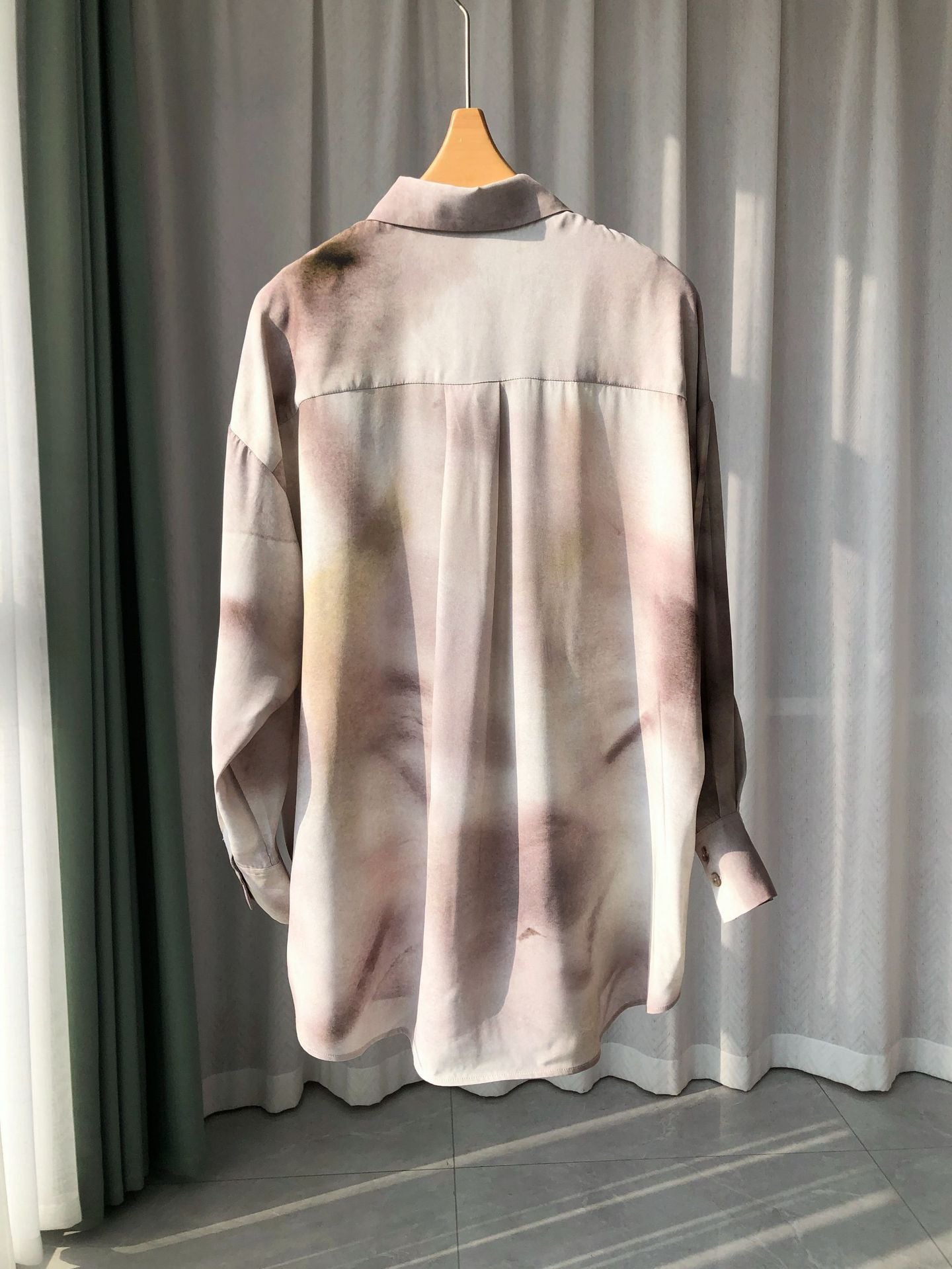 Ink-Wash Gradient Silk Shirt – Oversized, Mulberry Silk