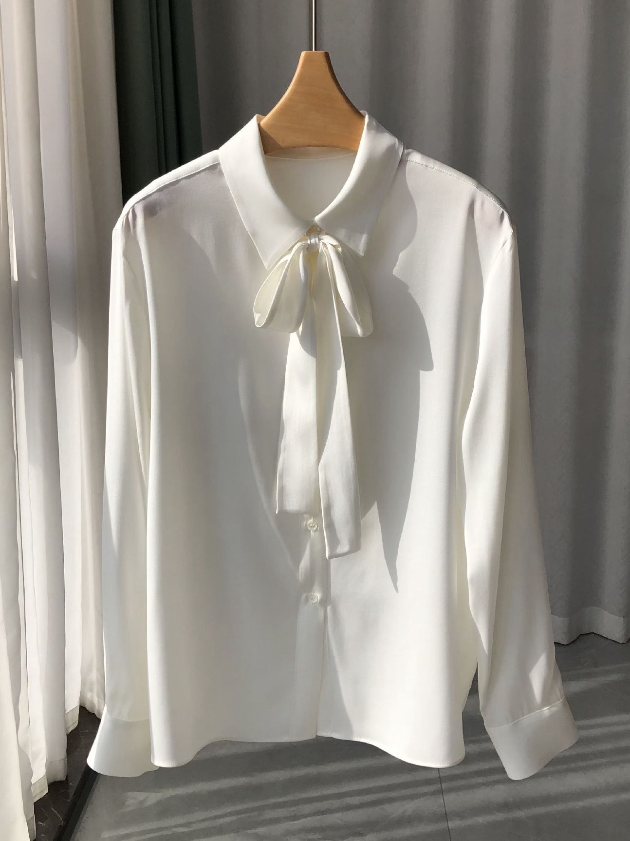 French Chic Silk Blouse | Soft Georgette & Elegant Bow Tie