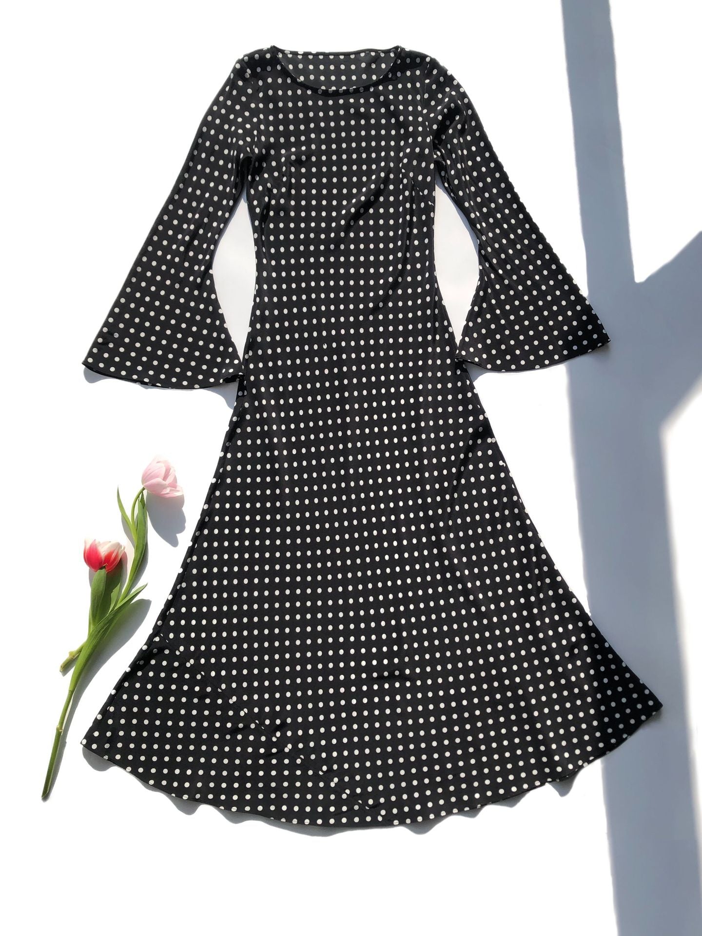 Luxury Washed Silk Dress | Flared Sleeves & Flowing Bias Cut