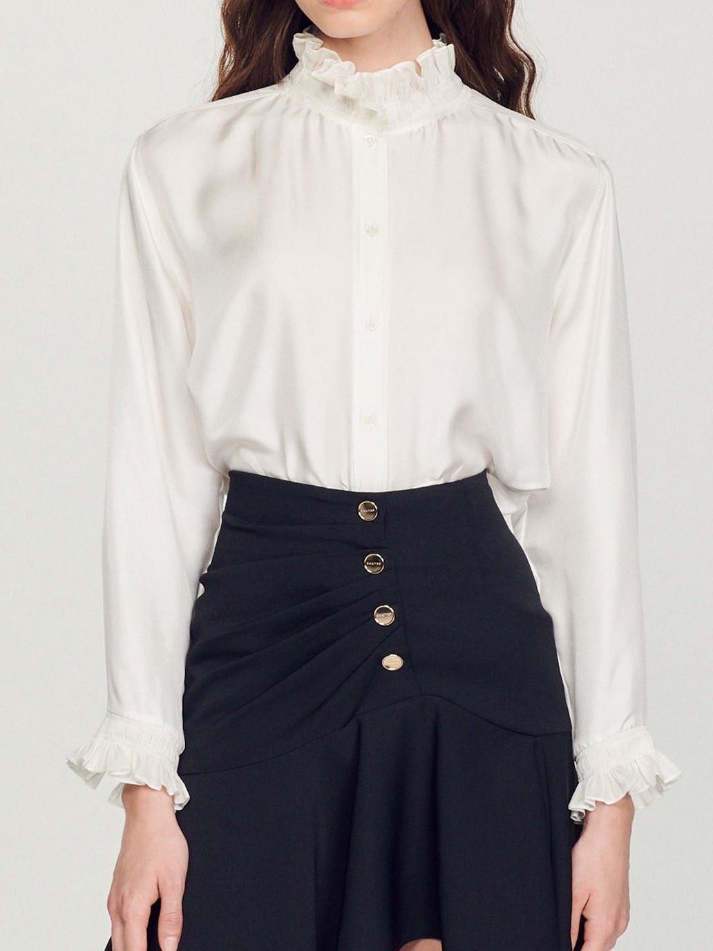 Twill Silk Blouse – French Lace Pleats