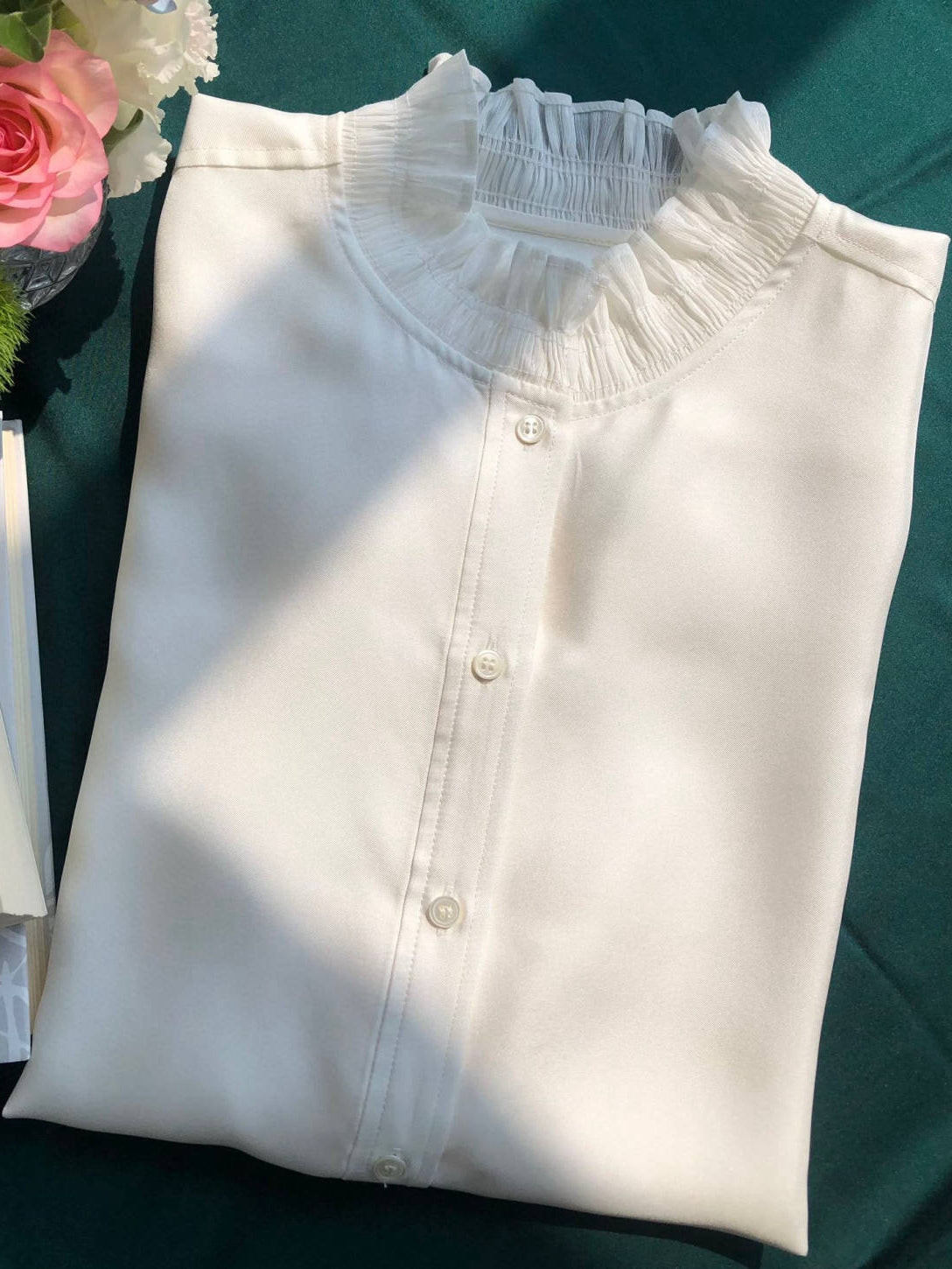 Twill Silk Blouse – French Lace Pleats