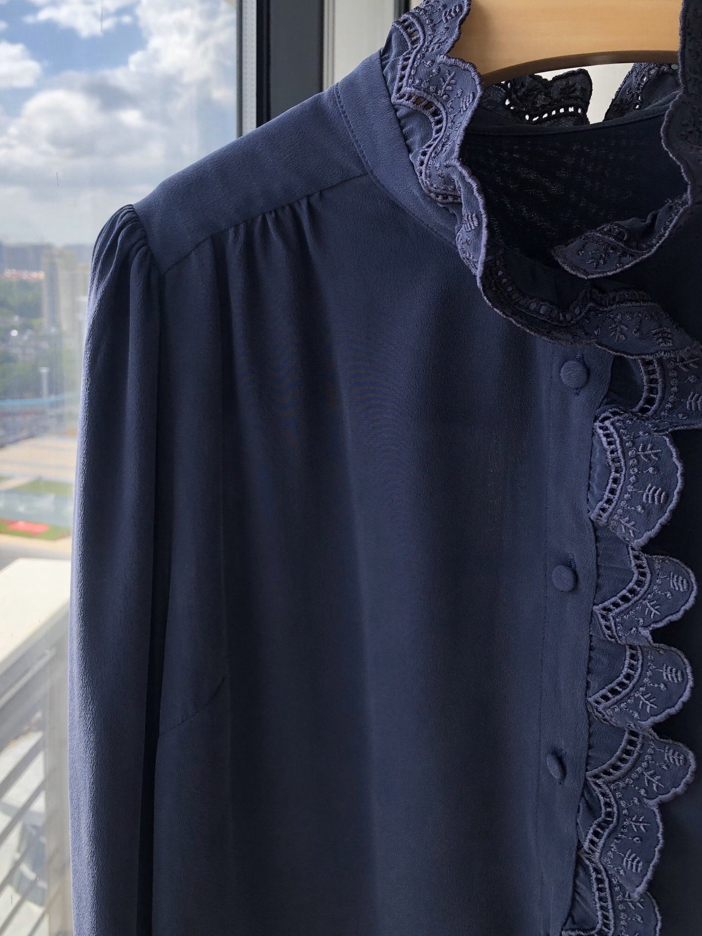 Embroidered Petal Collar Silk Blouse – Romantic & Elegant