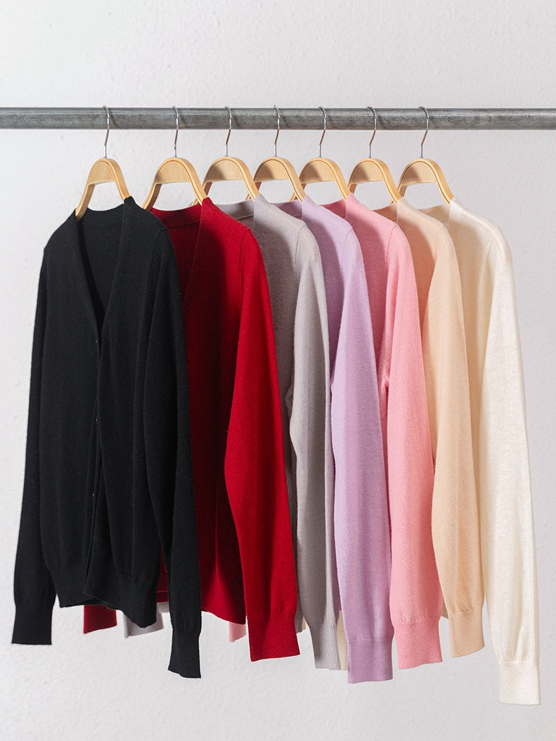 100% Wool V-Neck Cardigan โ Lightweight, Versatile, Button-Up