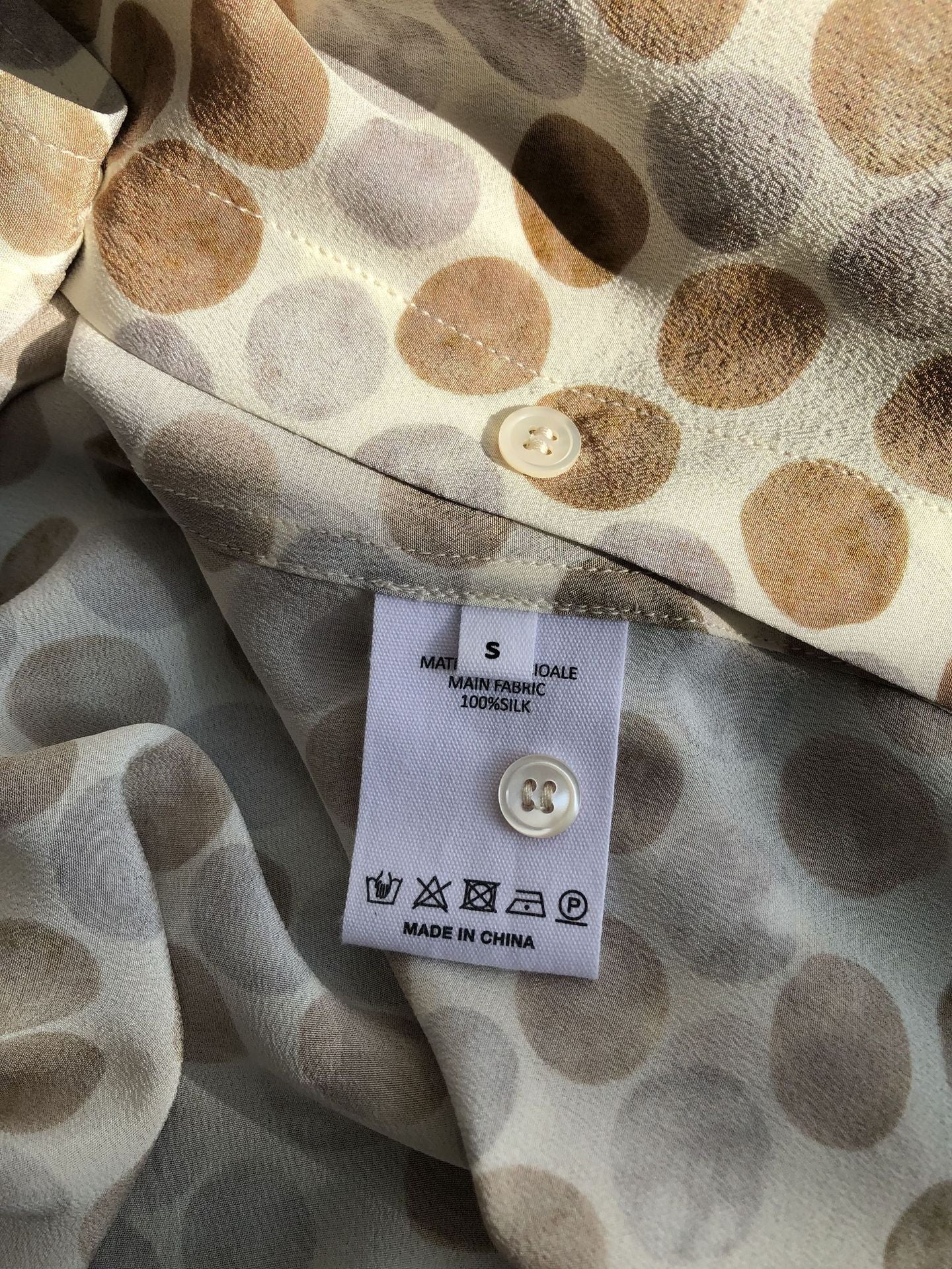2025 Pebble Print Washed Silk Shirt – Milk Brown, Long Sleeve