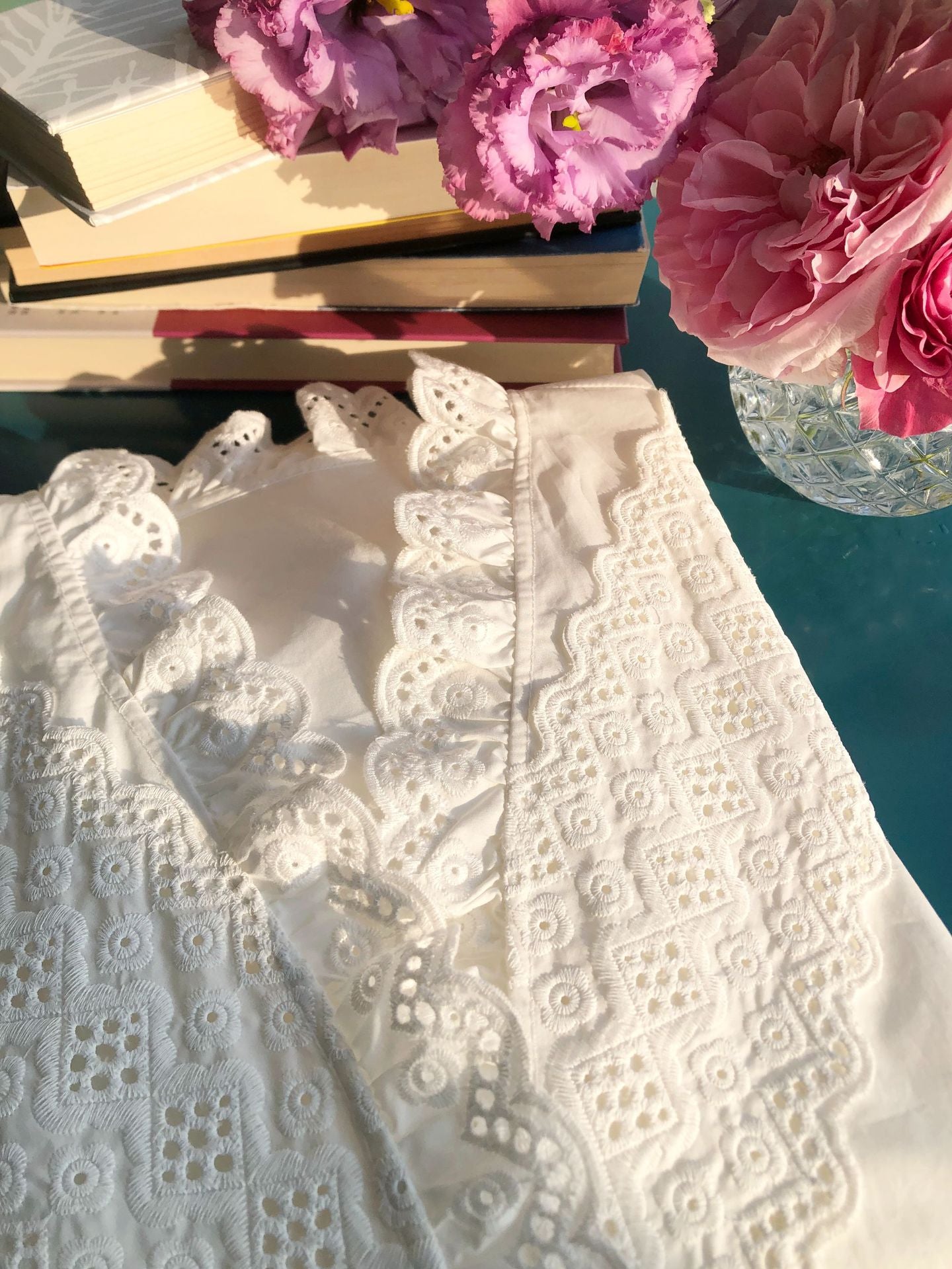 2025 Lace Embroidered V-Neck Cotton Blouse โ French Elegance