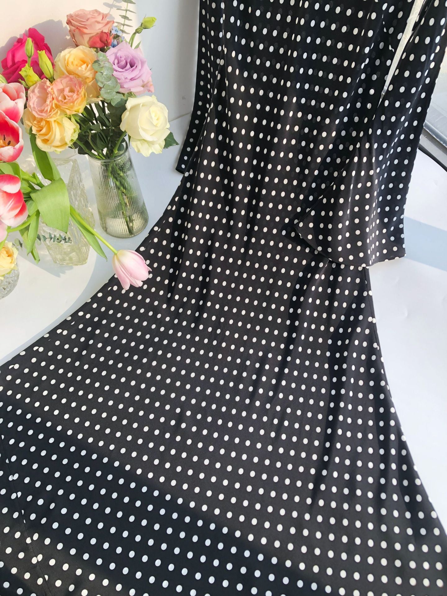 Luxury Washed Silk Dress | Flared Sleeves & Flowing Bias Cut