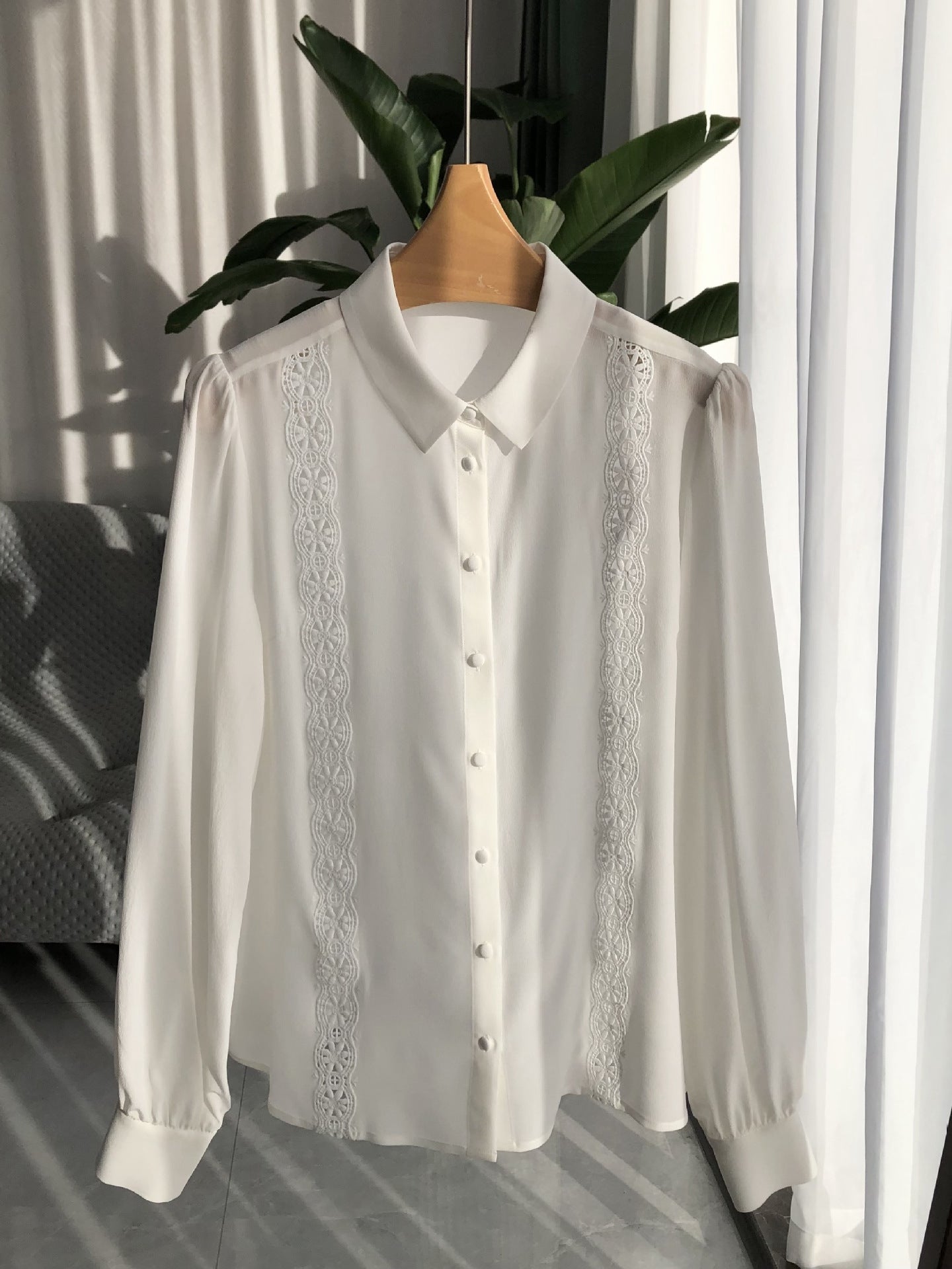 2025 Embroidered Lace Silk Shirt – Vintage, Mulberry Silk