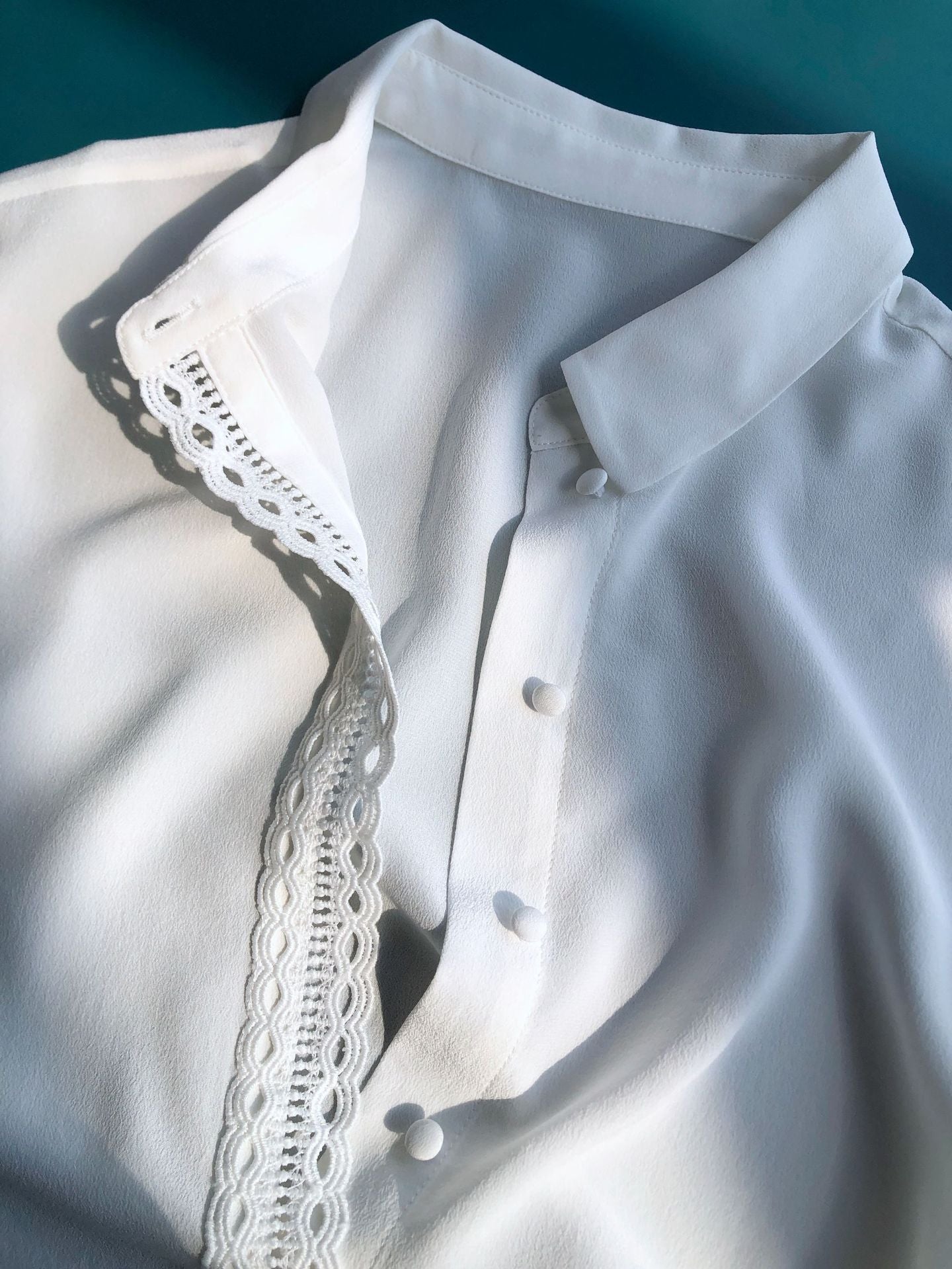 French Washed Silk Blouse – Lace Trim, Elegant Chic