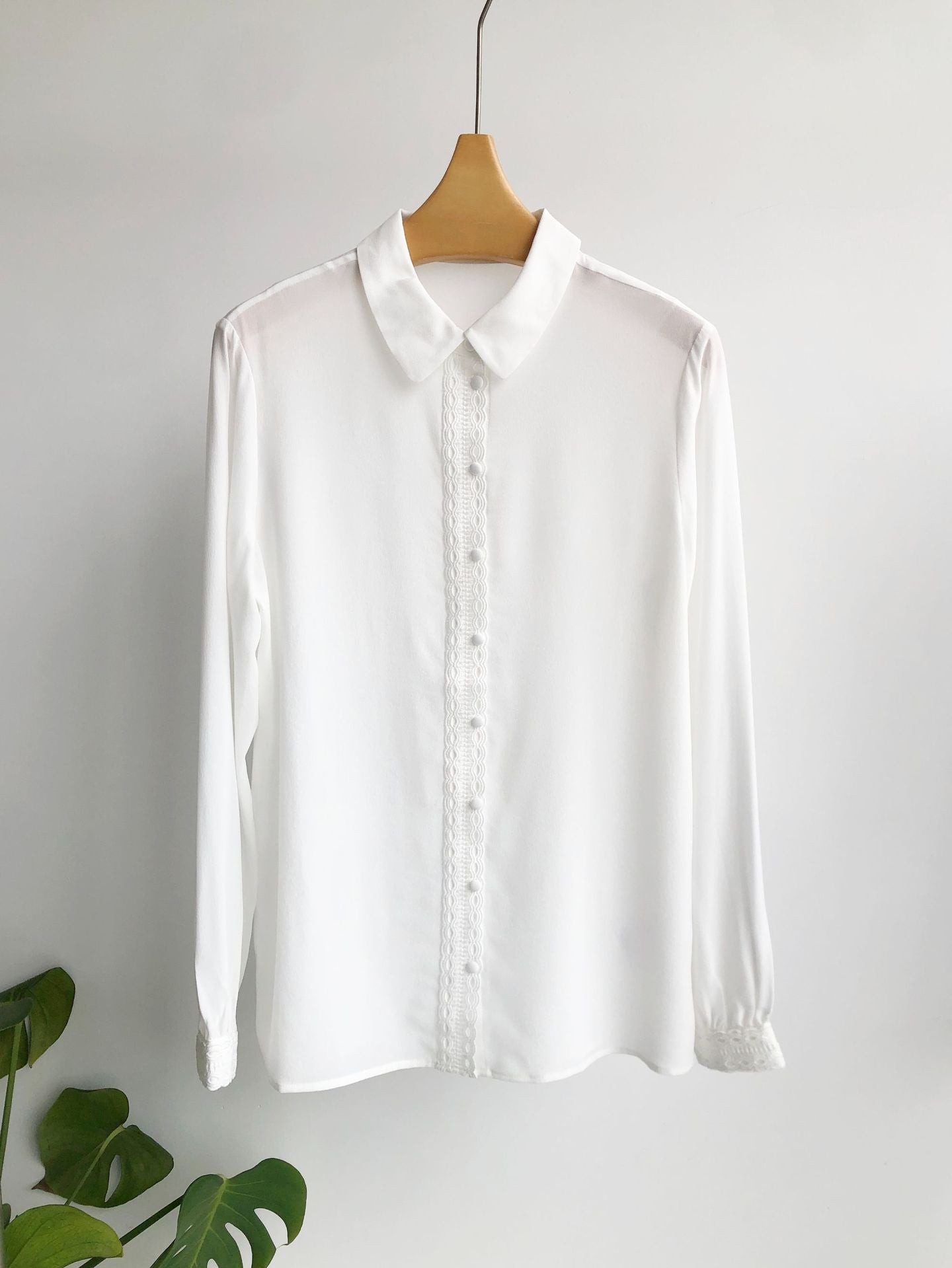 French Washed Silk Blouse – Lace Trim, Elegant Chic