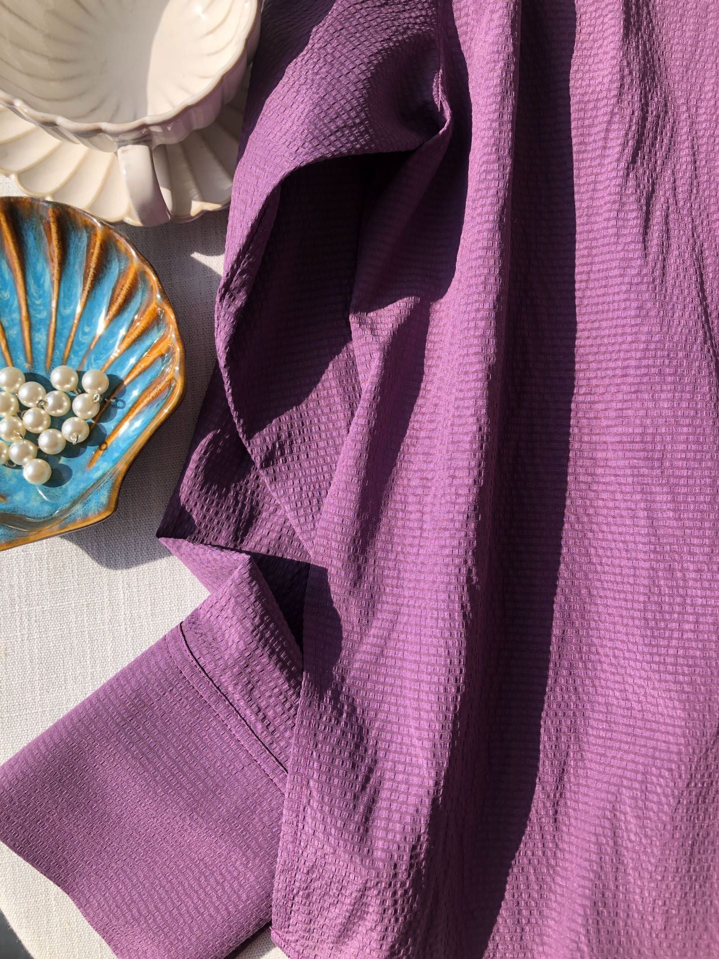 Seersucker Silk V-Neck Blouse – Elegant & Powerful