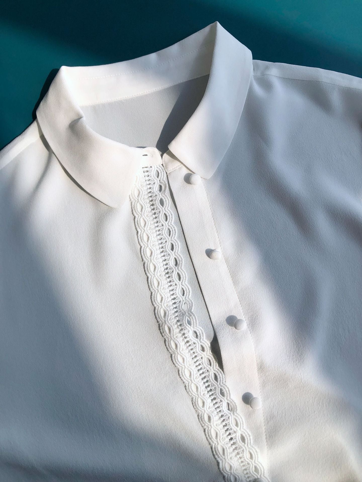 French Washed Silk Blouse – Lace Trim, Elegant Chic