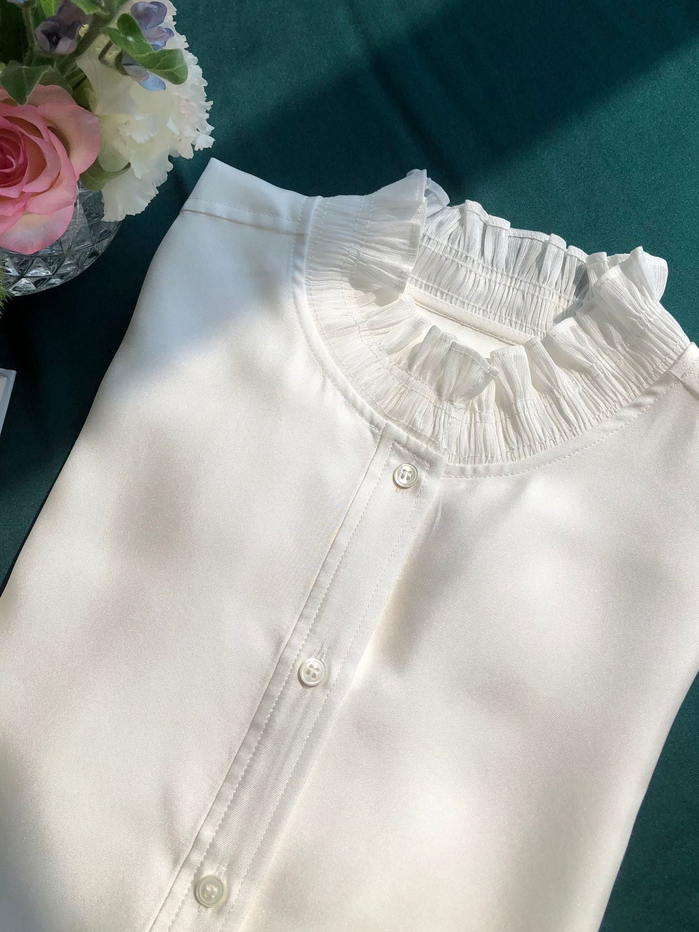 Twill Silk Blouse – French Lace Pleats
