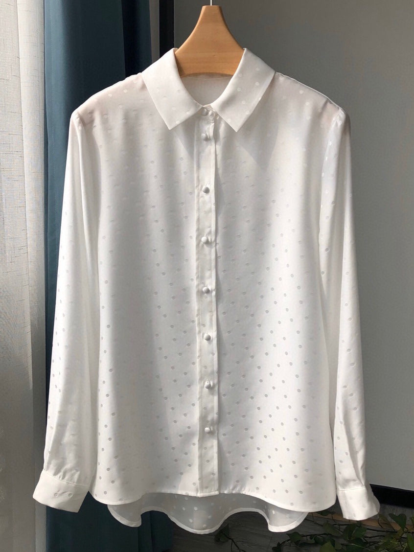 French Polka Dot Silk Jacquard Shirt – Relaxed Fit