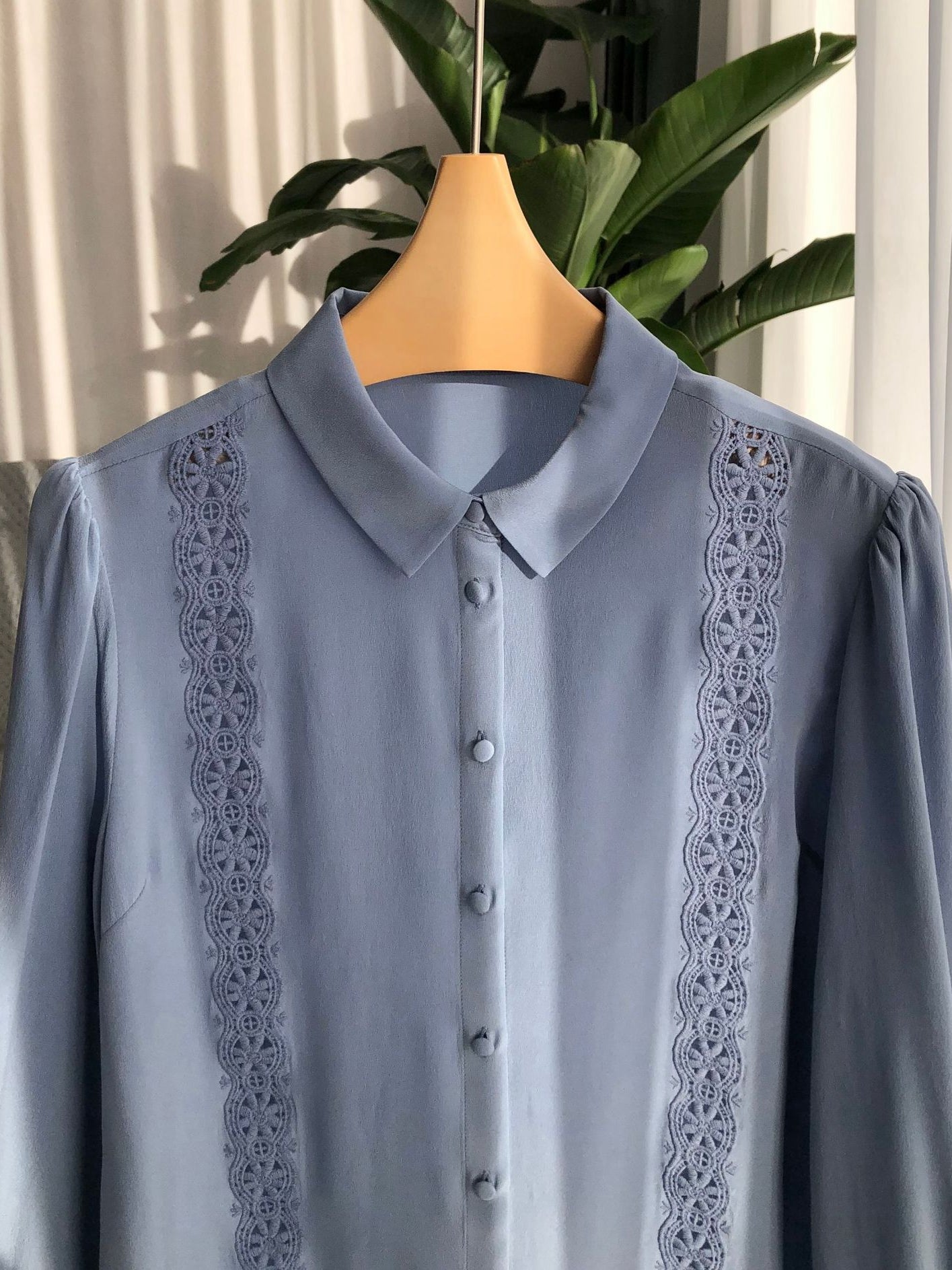 2025 Embroidered Lace Silk Shirt – Vintage, Mulberry Silk