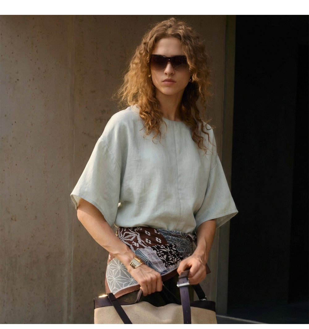 100% Linen Bell Sleeve Top