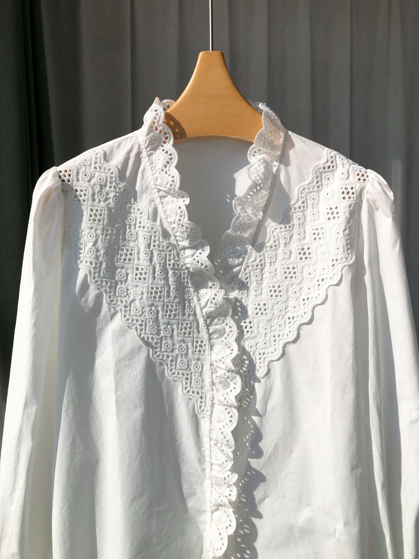2025 Lace Embroidered V-Neck Cotton Blouse โ French Elegance