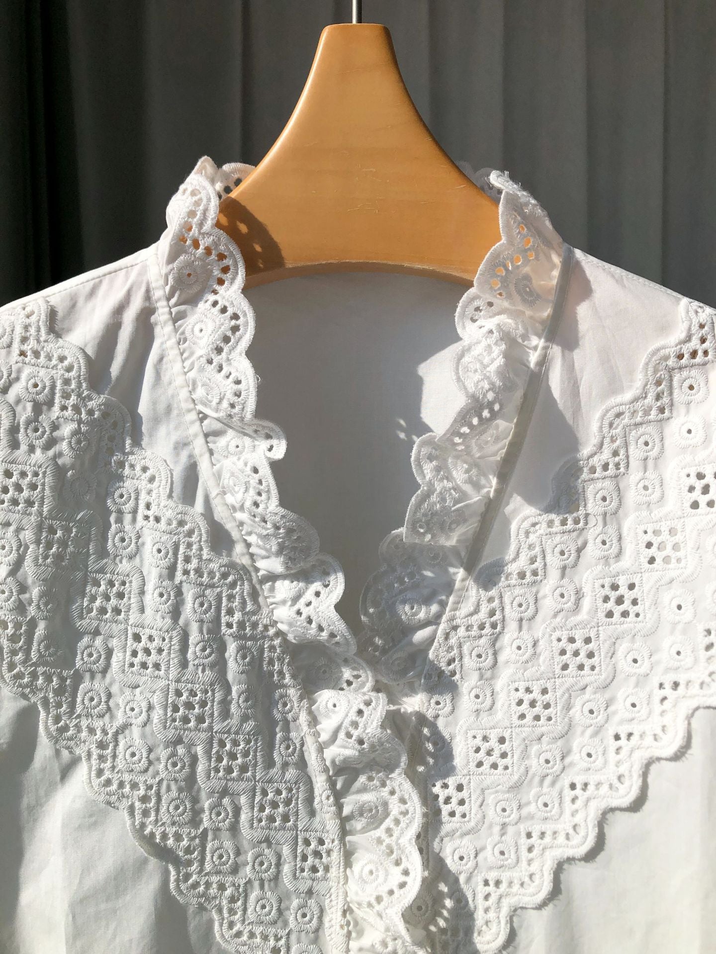 2025 Lace Embroidered V-Neck Cotton Blouse โ French Elegance
