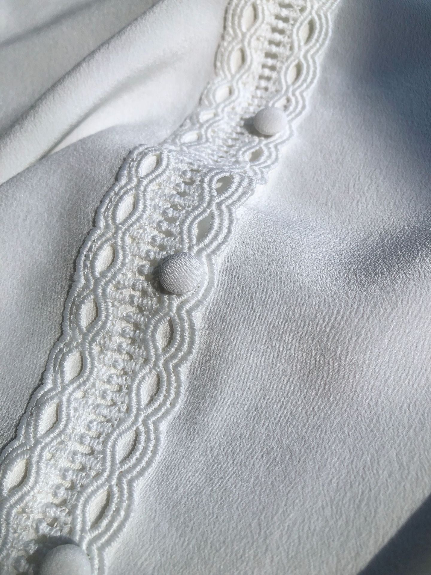 French Washed Silk Blouse – Lace Trim, Elegant Chic