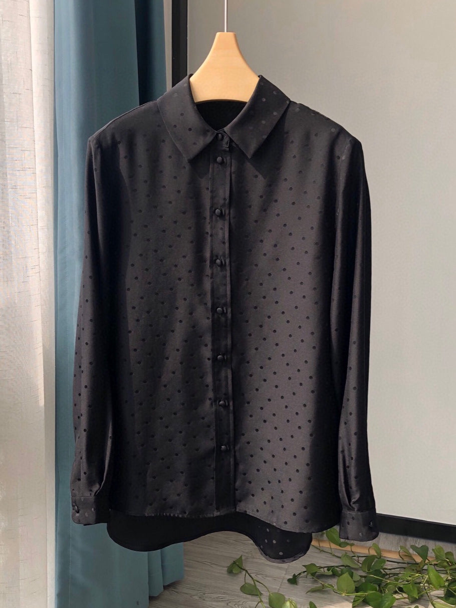 French Polka Dot Silk Jacquard Shirt – Relaxed Fit