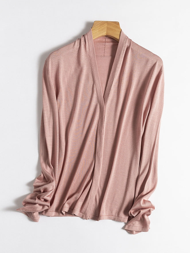 2025 Mulberry Silk V-Neck Cardigan – Lightweight, Versatile for Women