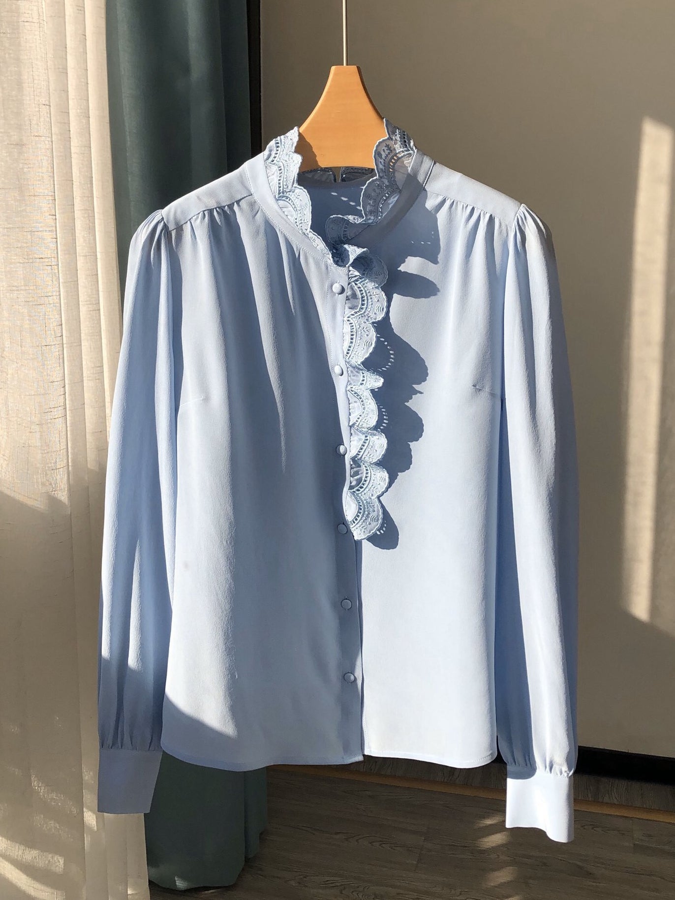 Embroidered Petal Collar Silk Blouse – Romantic & Elegant