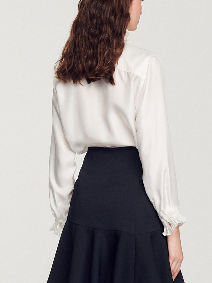 Twill Silk Blouse – French Lace Pleats