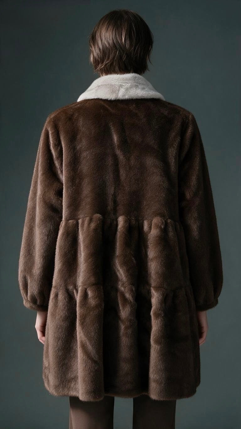 Women's Faux Mink Fur Oversized Coat with Contrast Collar