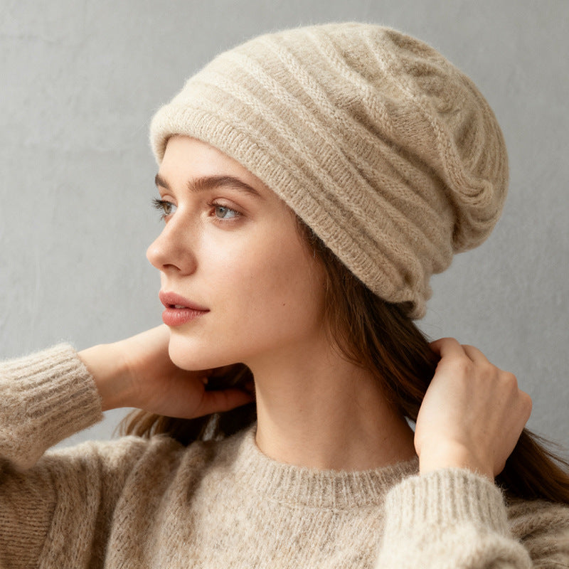 2025 Autumn Winter New 100% Cashmere Hat for Women, Warm Rolled Edge, Stylish and Fashionable Lazy Slouchy Beanie