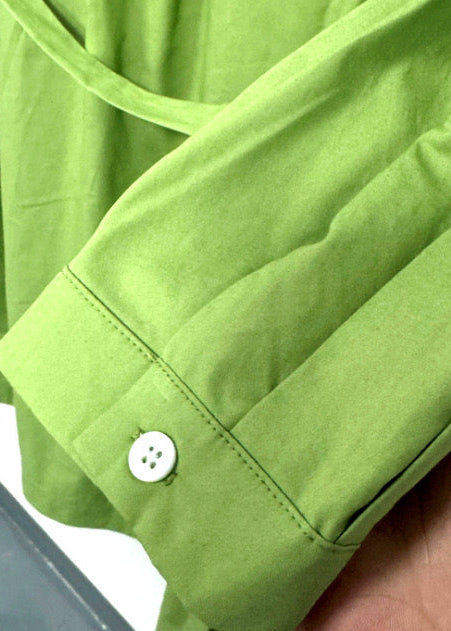 100% Cotton Belted Midi Shirt Dress – Green