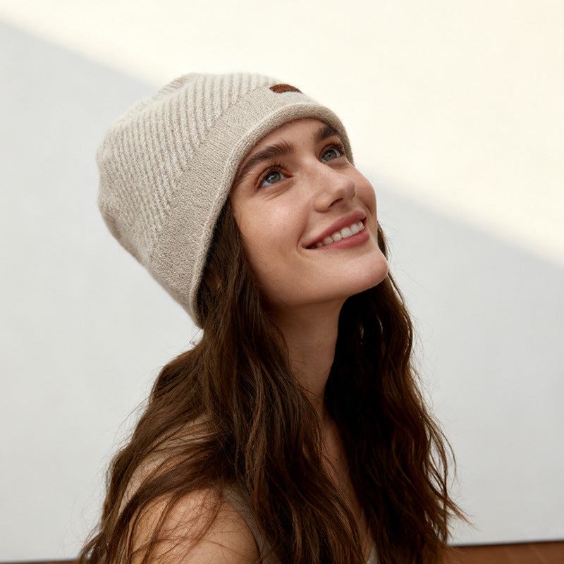 100% Cashmere Wool Warm Knitted Beanie for Women 25 Autumn Winter