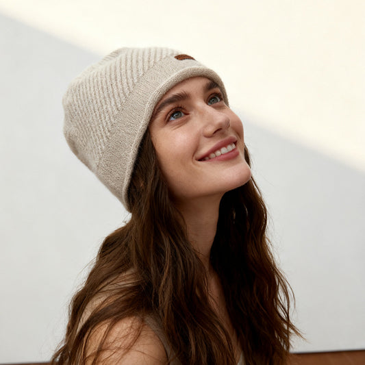 100% Cashmere Wool Warm Knitted Beanie for Women 25 Autumn Winter