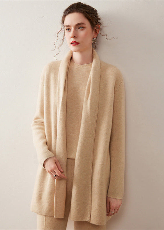 Women’s 100% Cashmere Mid-Length Knit Cardigan Coat