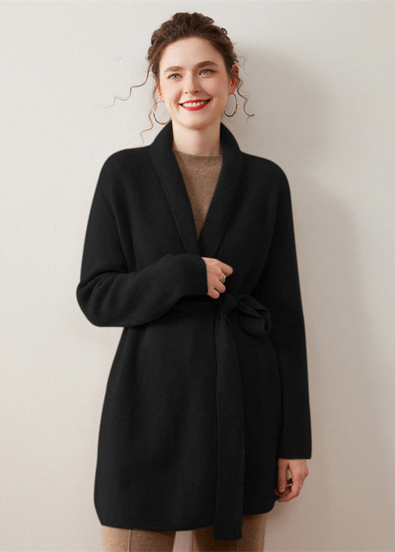 Women’s 100% Cashmere Mid-Length Knit Cardigan Coat