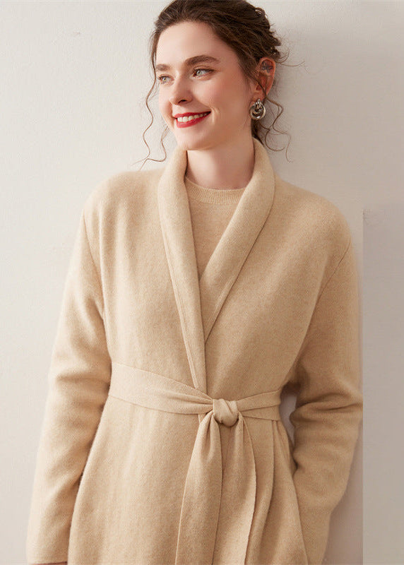 Women’s 100% Cashmere Mid-Length Knit Cardigan Coat