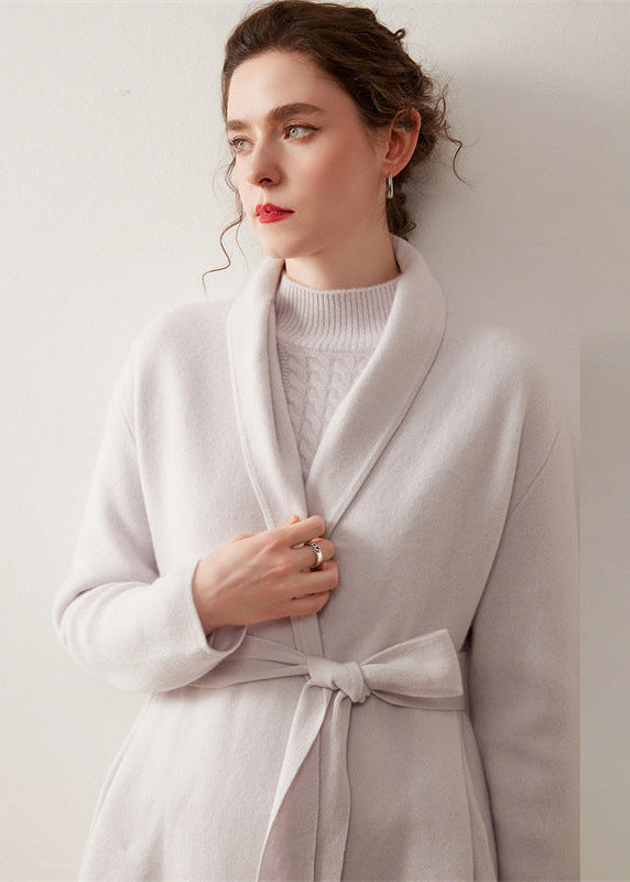 Women’s 100% Cashmere Mid-Length Knit Cardigan Coat