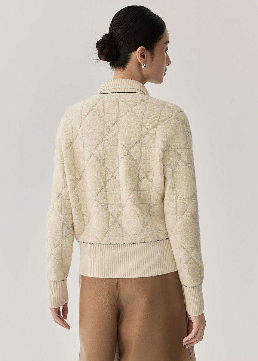 Wool Quilted Zipper Knit Coat