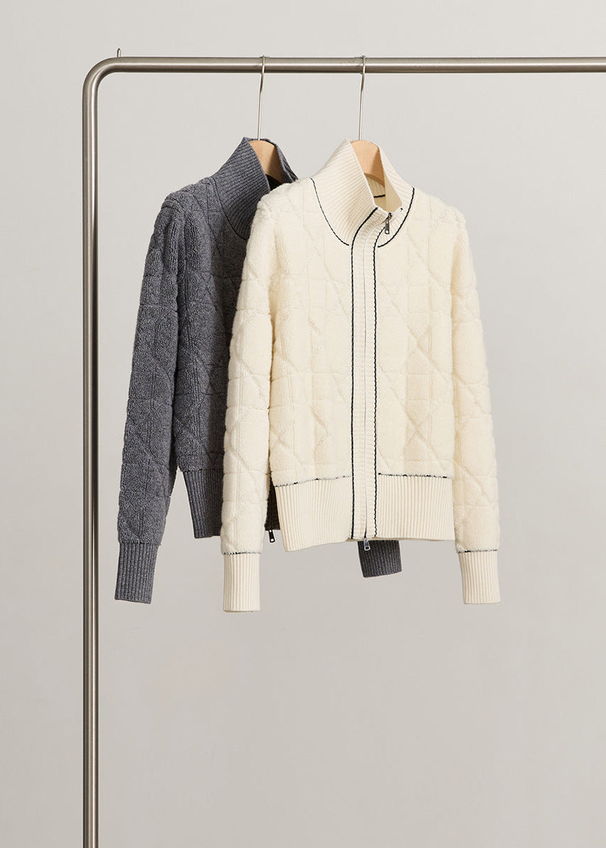 Wool Quilted Zipper Knit Coat