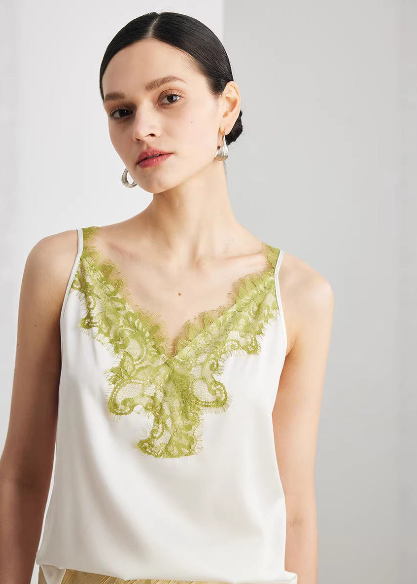 Mulberry Silk Lace Camisole | Elegant V-Neck Silk Top for Women