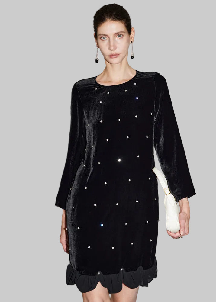 Beaded Silk Velvet Mini Dress – Elegant Mulberry Silk Evening Dress