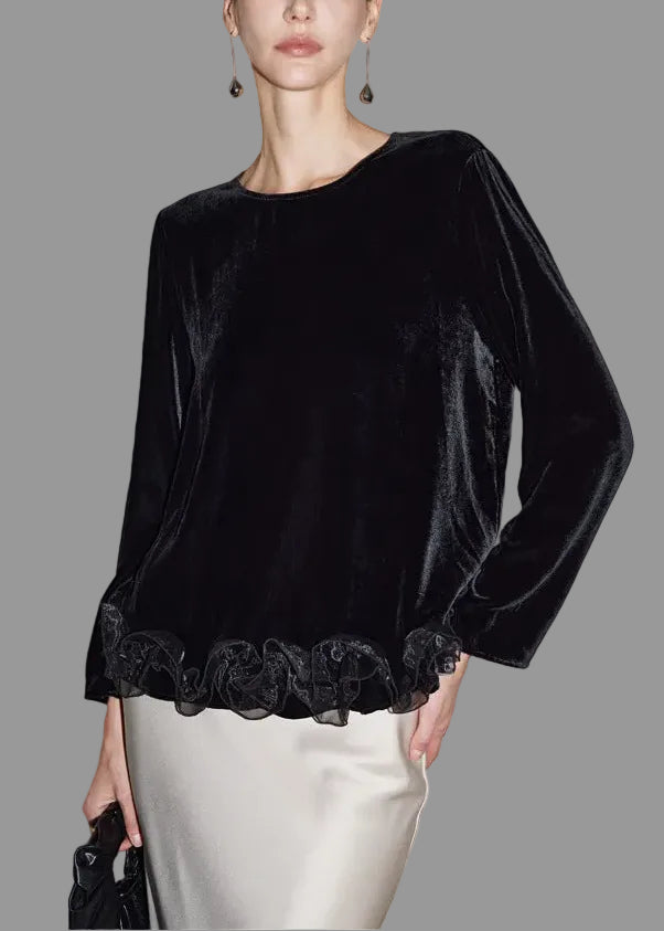 Silk Velvet Pullover Top – Mulberry Silk Long Sleeve Blouse