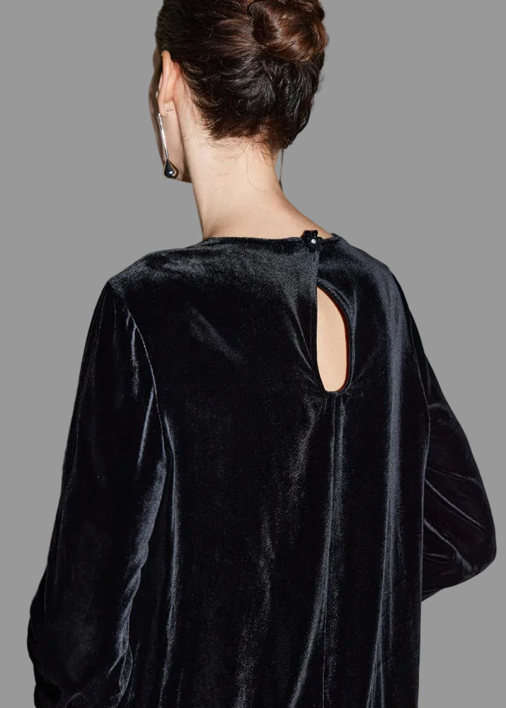 Silk Velvet Pullover Top – Mulberry Silk Long Sleeve Blouse