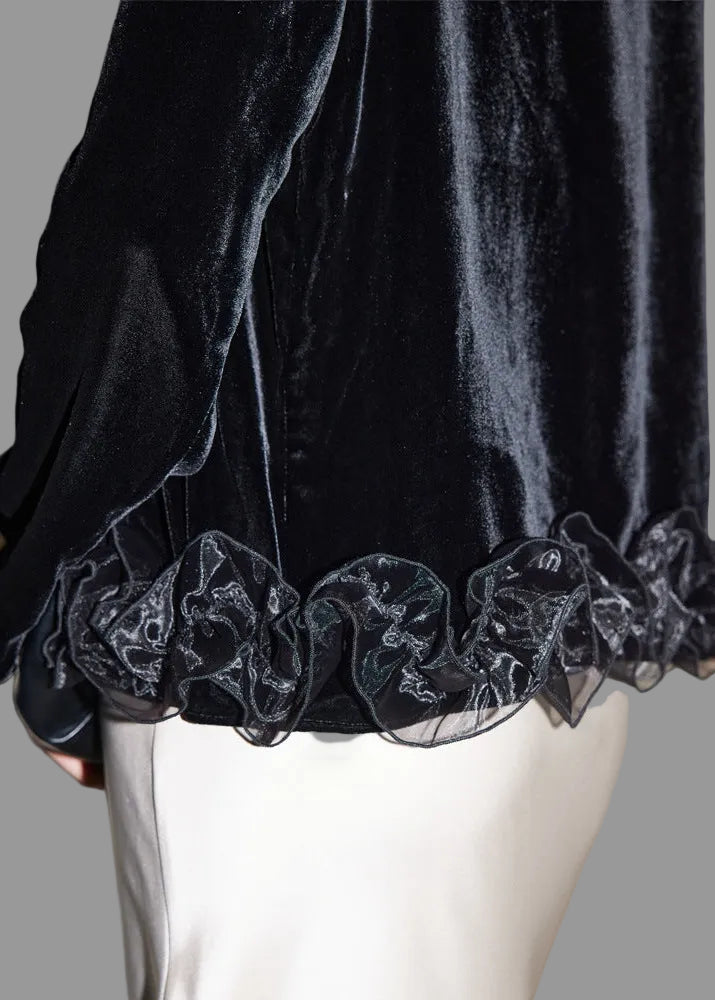 Silk Velvet Pullover Top – Mulberry Silk Long Sleeve Blouse
