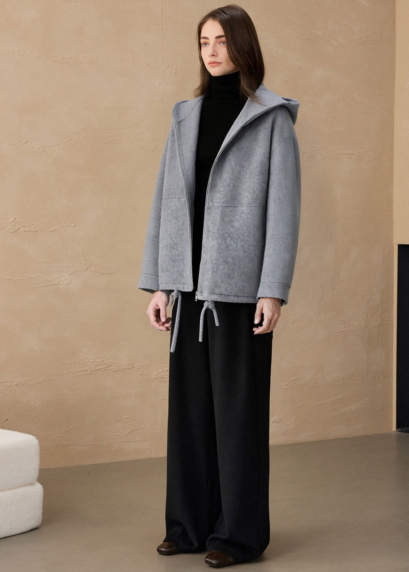 Women’s Double-Sided Wool Hooded Pullover – Mulberry Silk