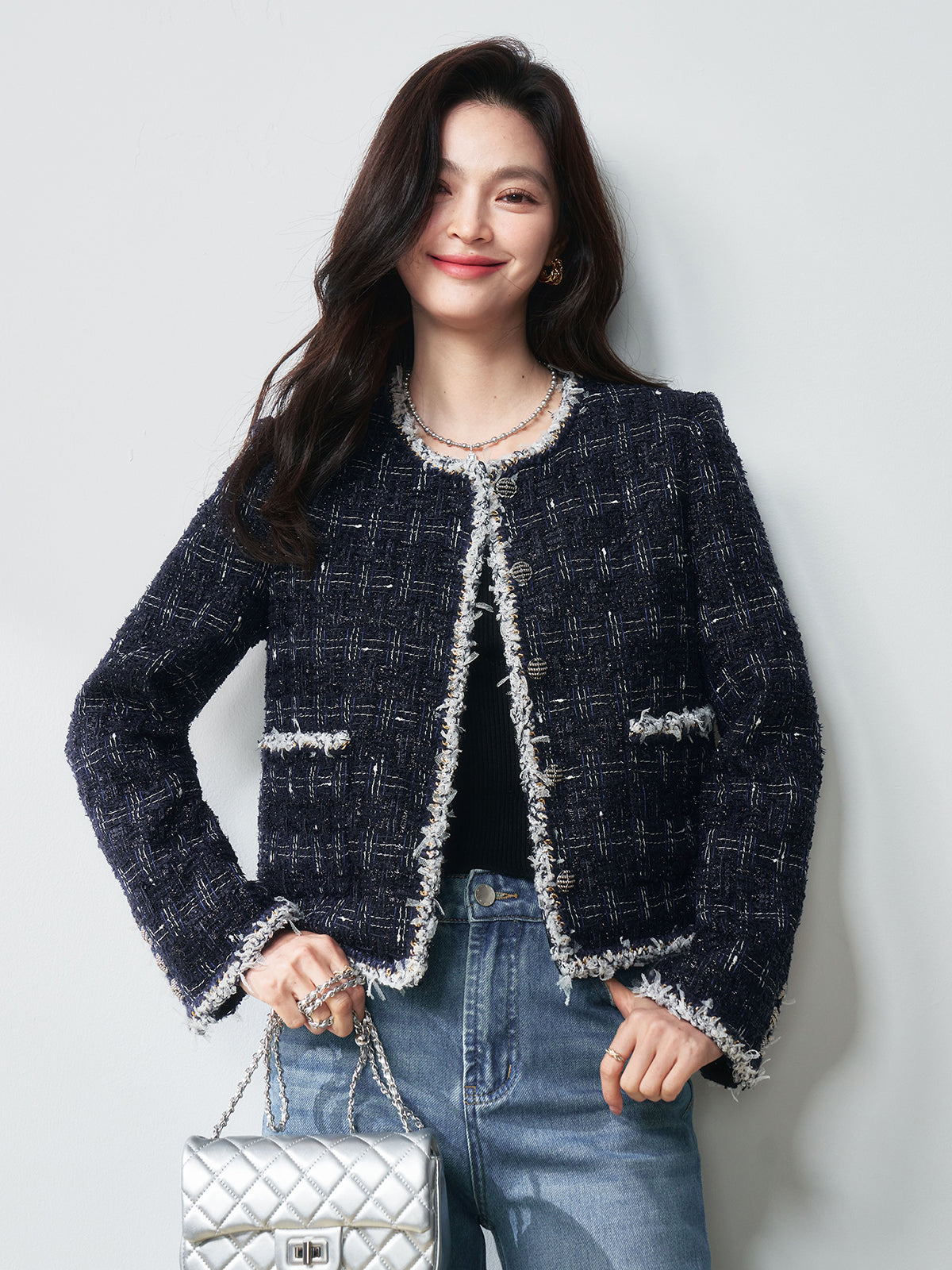 2025 Spring [Galaxy Moonlight] Elegant Textured Tweed Wool Jacket – Chic & Sophisticated