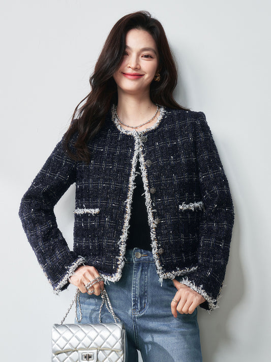 2025 Spring [Galaxy Moonlight] Elegant Textured Tweed Wool Jacket – Chic & Sophisticated